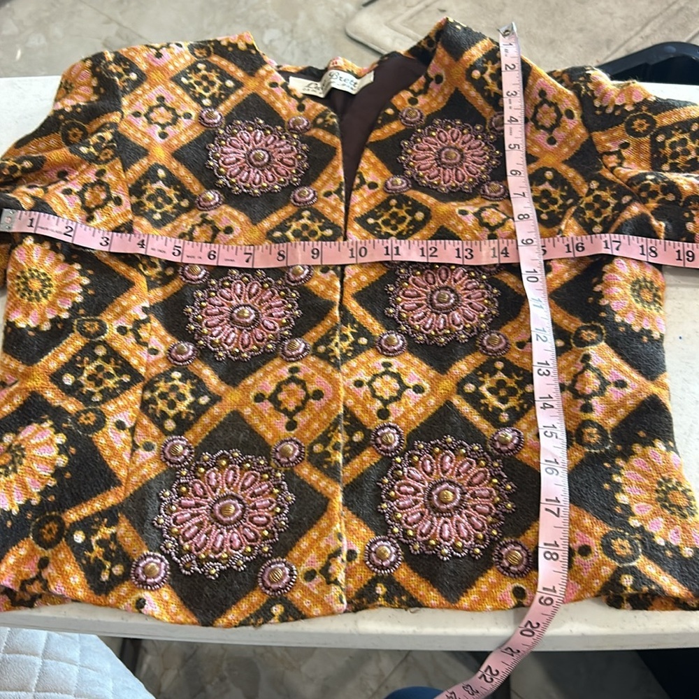 Patterned Embellished Women's Blazer - Pink & Orange